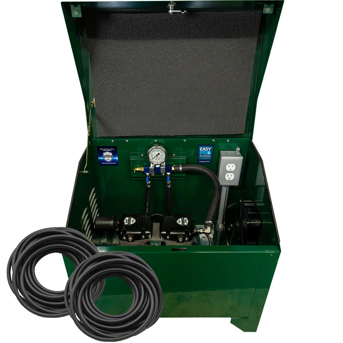 PA65DLD Sentinel Deluxe Aeration System for Ponds up to 2 Acres – Complete System Contains Stratus™ SRC 1/2hp Compressor with Sound Shield™, Deluxe 22" Cabinet and QuickSink Tubing