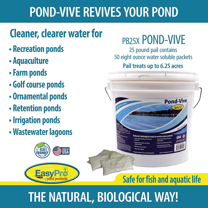 PB25X Lake & Pond-Vive™ Bacteria – 25lb pail – 50ct. 8oz Water Soluble Packs