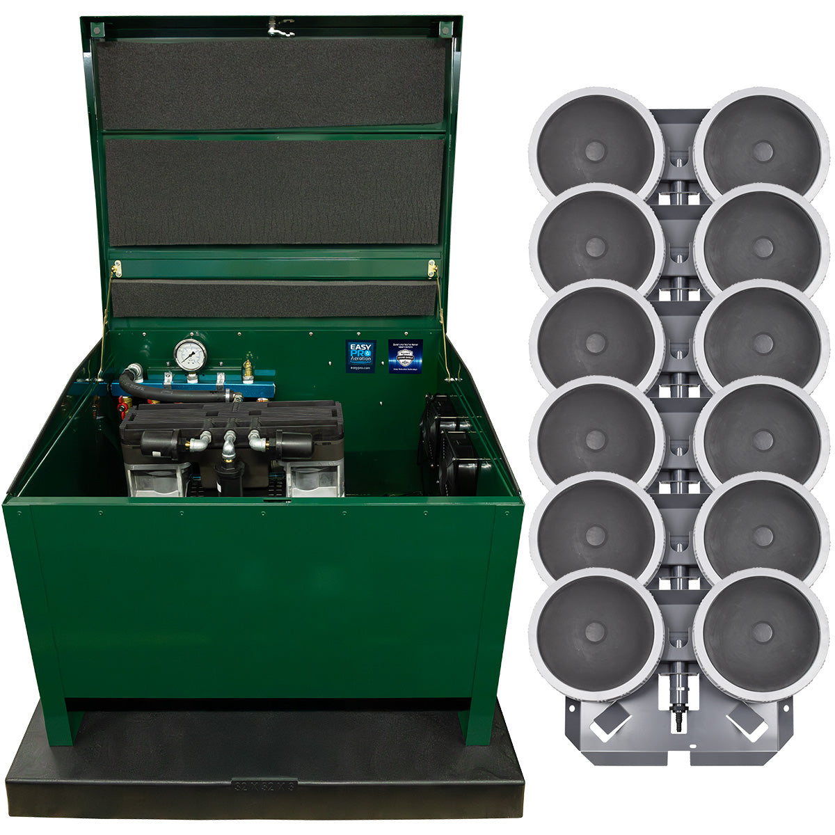 DCS206HP High Pressure Aeration System –Contains Stratus™ SRC 2 hp Compressor with Sound Shield™, Deluxe 28" Cabinet, and Six QS2 Diffusers