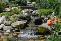 EasyPro EP1050 mag drive pump in garden stream with waterfalls and plants in background
