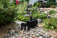 EasyPro EP2200 mag drive pump with nozzles beside garden pond and waterfall in background