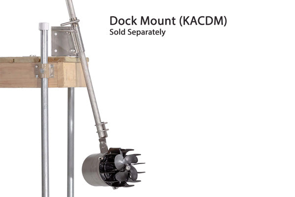 Kasco AquatiClear Water Circulator shown with KACDM dock mount kit for secure installation on a wooden dock