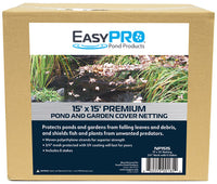 NP1515 3/4" / 15′ X 15′ Prepackaged Premium Pond Cover Netting, Includes 8 Stakes