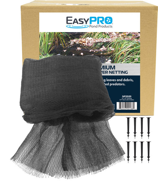 NP2020 3/4" / 20′ X 20′ Prepackaged Premium Pond Cover Netting, Includes 8 Stakes