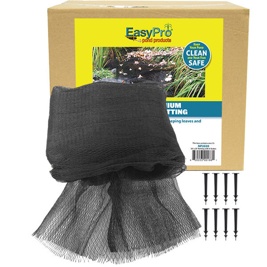 NP2020 3/4" / 20′ X 20′ Prepackaged Premium Pond Cover Netting, Includes 8 Stakes