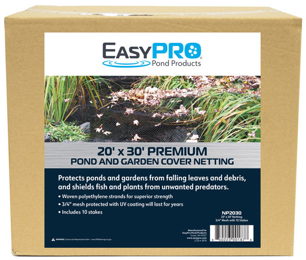 NP2030 3/4" / 20′ X 30′ Prepackaged Premium Pond Cover Netting, Includes 10 Stakes