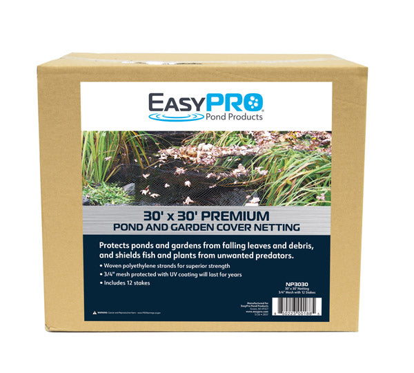 NP3030 3/4" / 30′ X 30′ Prepackaged Premium Pond Cover Netting, Includes 12 Stakes