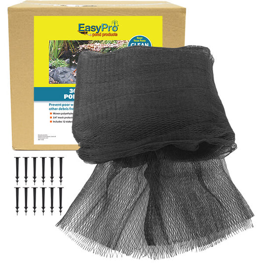 NP3030 3/4" / 30′ X 30′ Prepackaged Premium Pond Cover Netting, Includes 12 Stakes