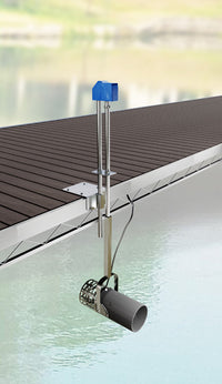 SAQ20 Scott Aerator AquaSweep Oscillator 360 mounted on a dock with AquaSweep Muck Blaster Water Circulator positioned underwater
