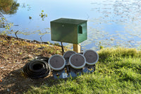 PA65DP Sentinel Deluxe Aeration System for Ponds up to 2 Acres – Complete System Contains Stratus™ SRC 1/2hp Compressor with Sound Shield™, Deluxe 18" Cabinet, Two QS2 Diffusers and QuickSink Tubing