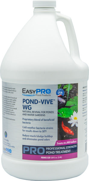 White bottle of EasyPro Pond-Vive WG beneficial bacteria for pond and water gardens on a white background